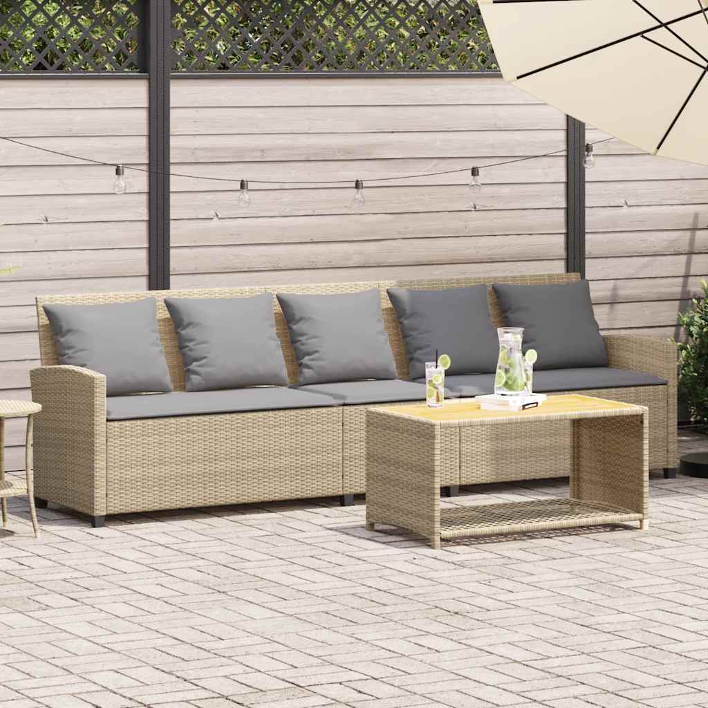 Tuinbank 5-zits met kussens poly rattan beige is nu te koop bij PeponiXL, paradijselijk wonen!
