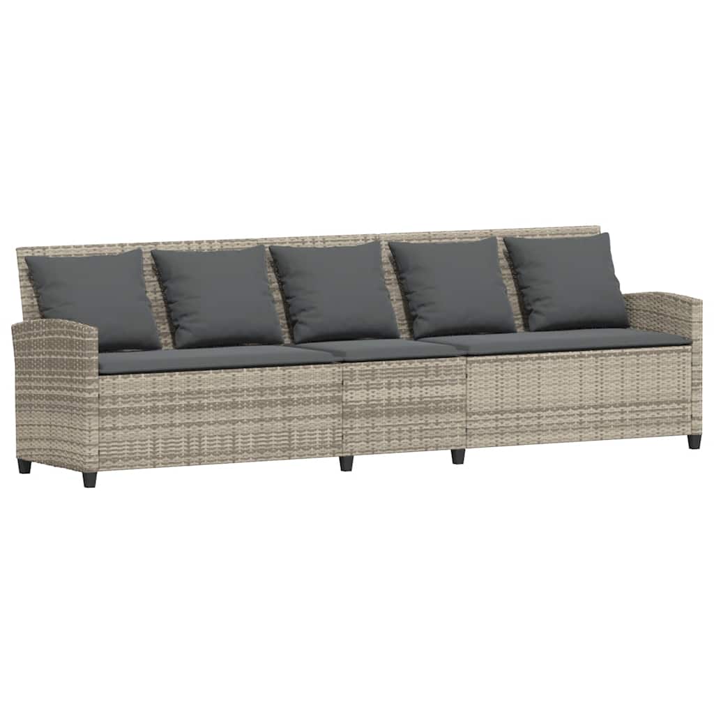 Tuinbank 5-zits met kussens poly rattan lichtgrijs is nu te koop bij PeponiXL, paradijselijk wonen!