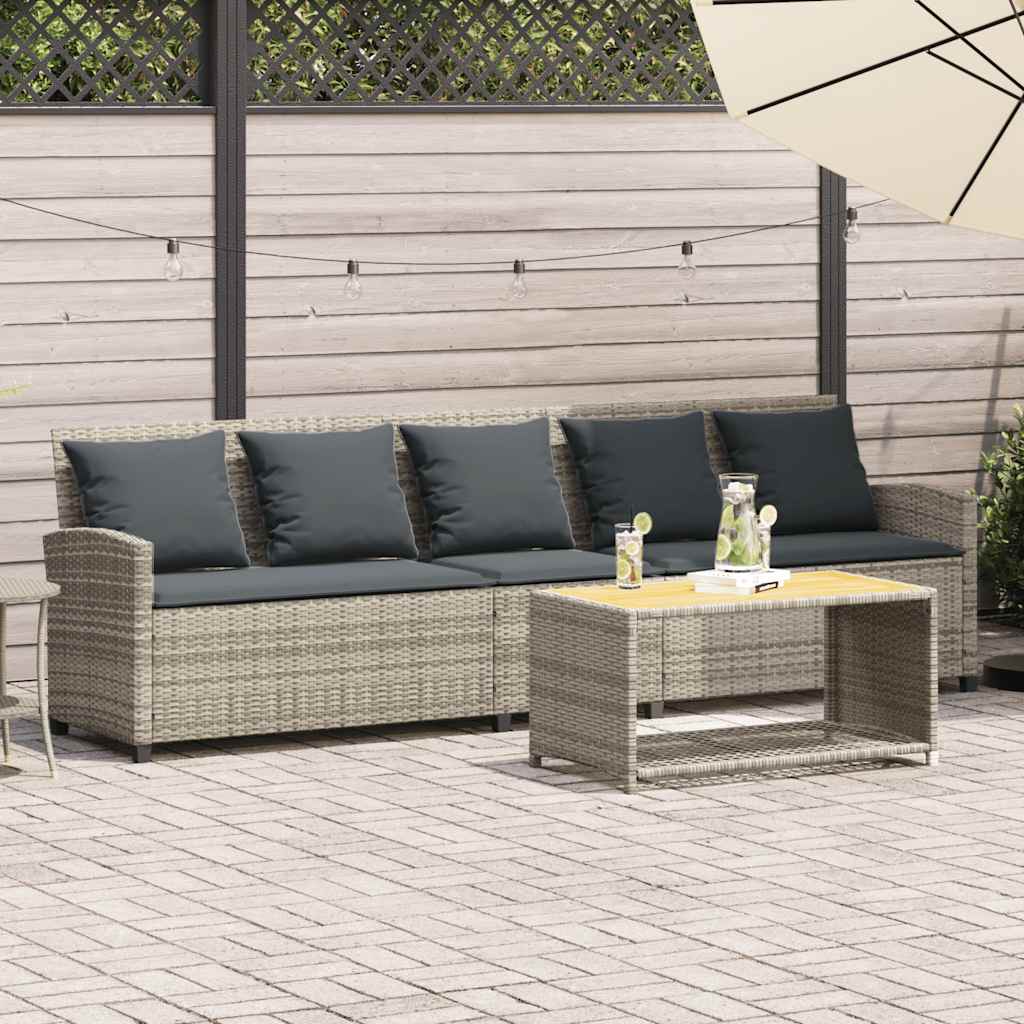 Tuinbank 5-zits met kussens poly rattan lichtgrijs is nu te koop bij PeponiXL, paradijselijk wonen!