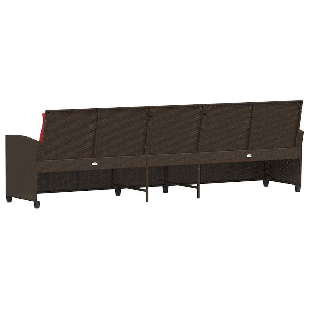 Tuinbank 5-zits met kussens poly rattan bruin is nu te koop bij PeponiXL, paradijselijk wonen!