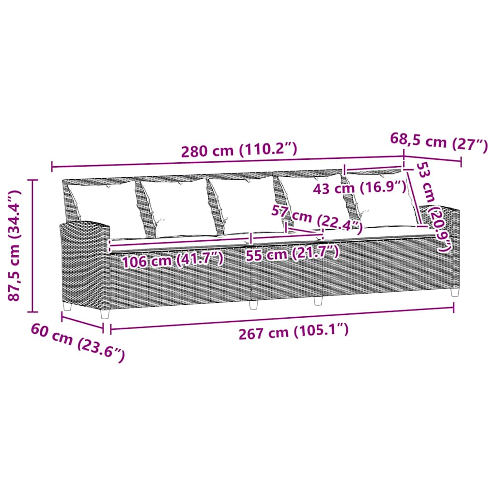 Tuinbank 5-zits met kussens poly rattan bruin is nu te koop bij PeponiXL, paradijselijk wonen!