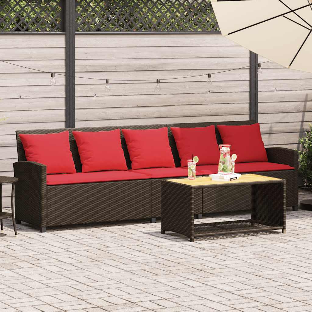 Tuinbank 5-zits met kussens poly rattan bruin is nu te koop bij PeponiXL, paradijselijk wonen!
