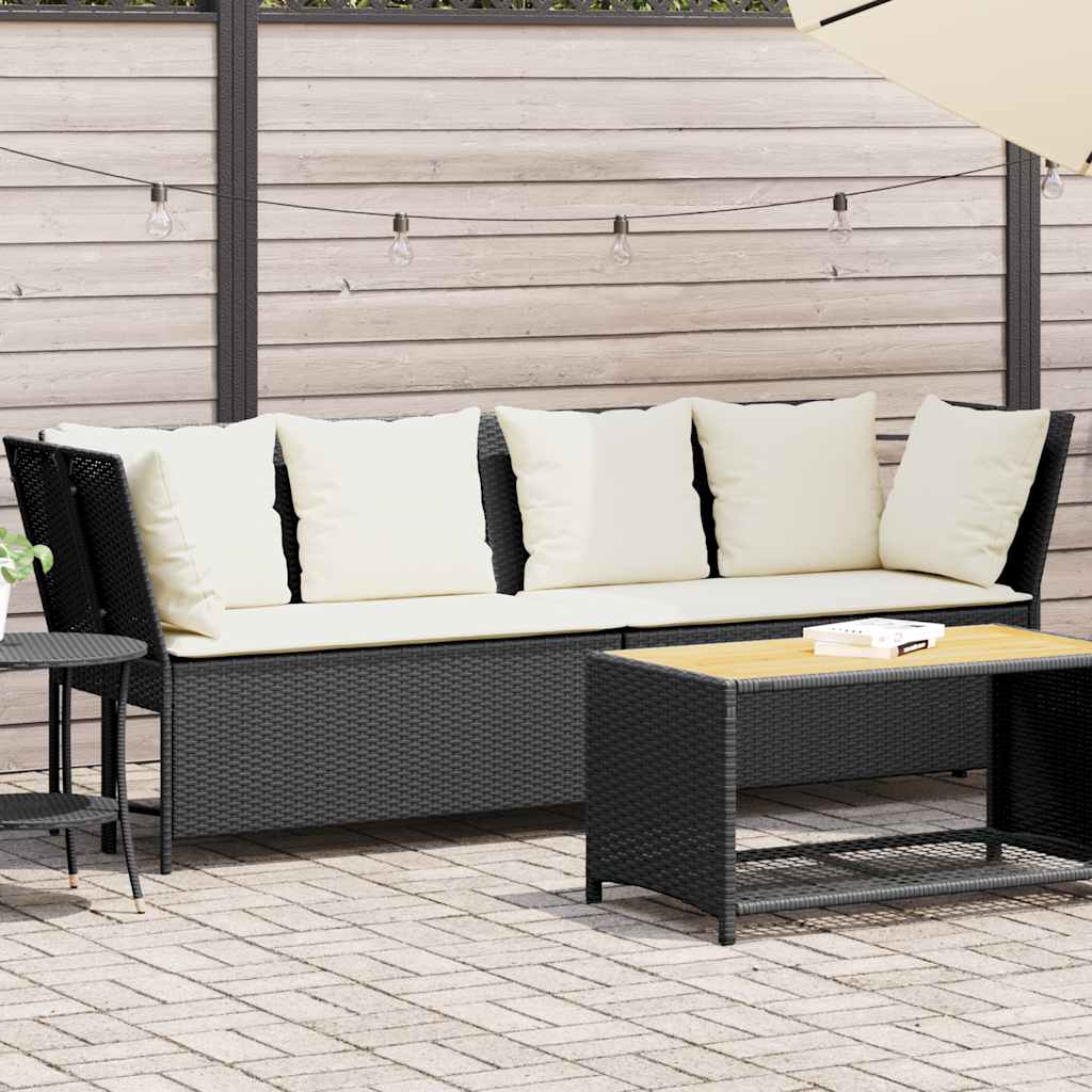 Tuinbank met kussens poly rattan zwart is nu te koop bij PeponiXL, paradijselijk wonen!