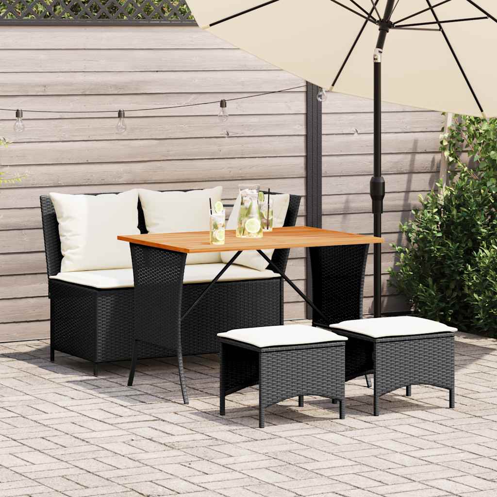 4-delige Tuinset met kussens poly rattan zwart is nu te koop bij PeponiXL, paradijselijk wonen!