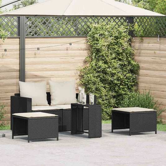 5-delige Tuinbankstel met kussens stapelbaar poly rattan zwart is nu te koop bij PeponiXL, paradijselijk wonen!
