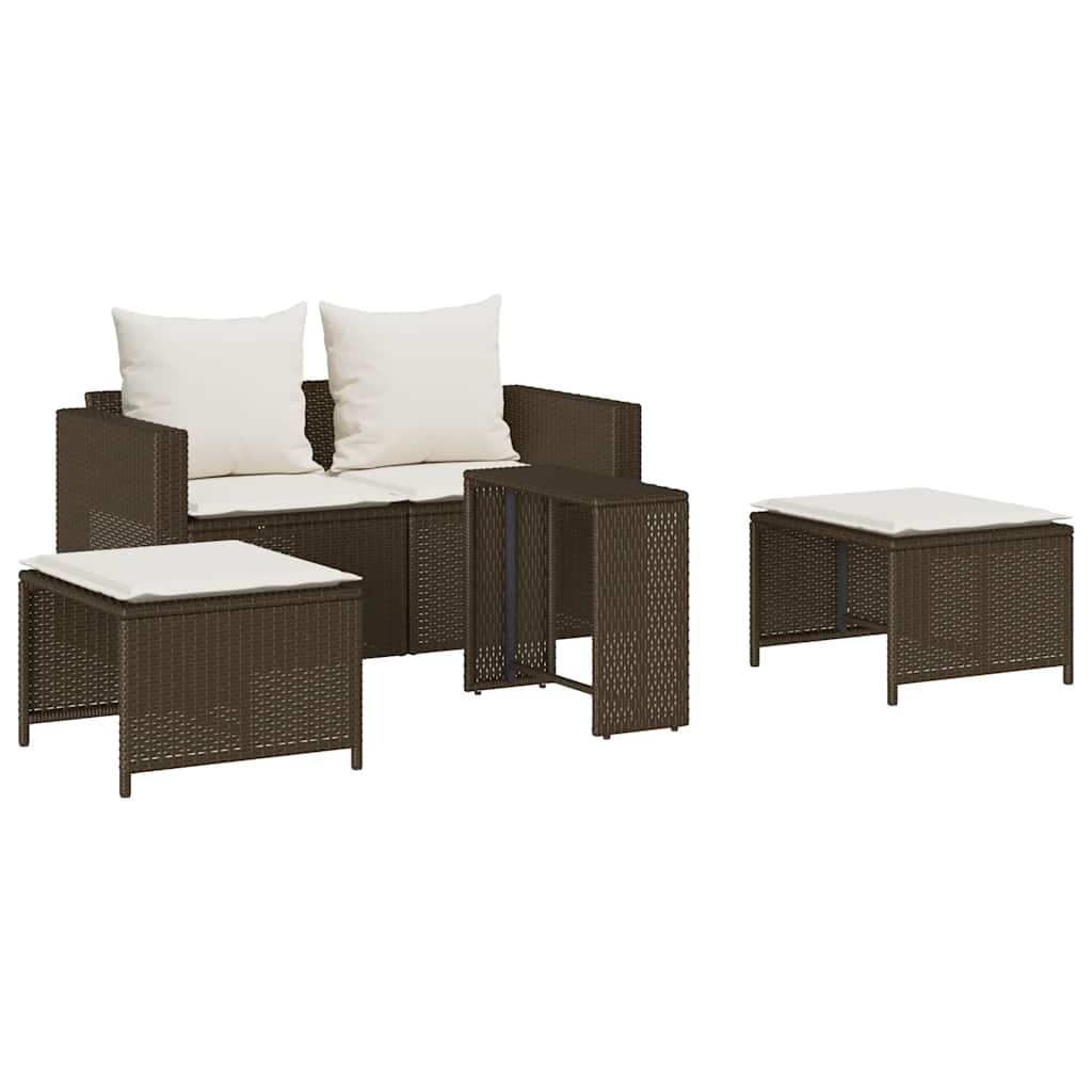 5-delige Tuinbankstel met kussens stapelbaar poly rattan bruin is nu te koop bij PeponiXL, paradijselijk wonen!
