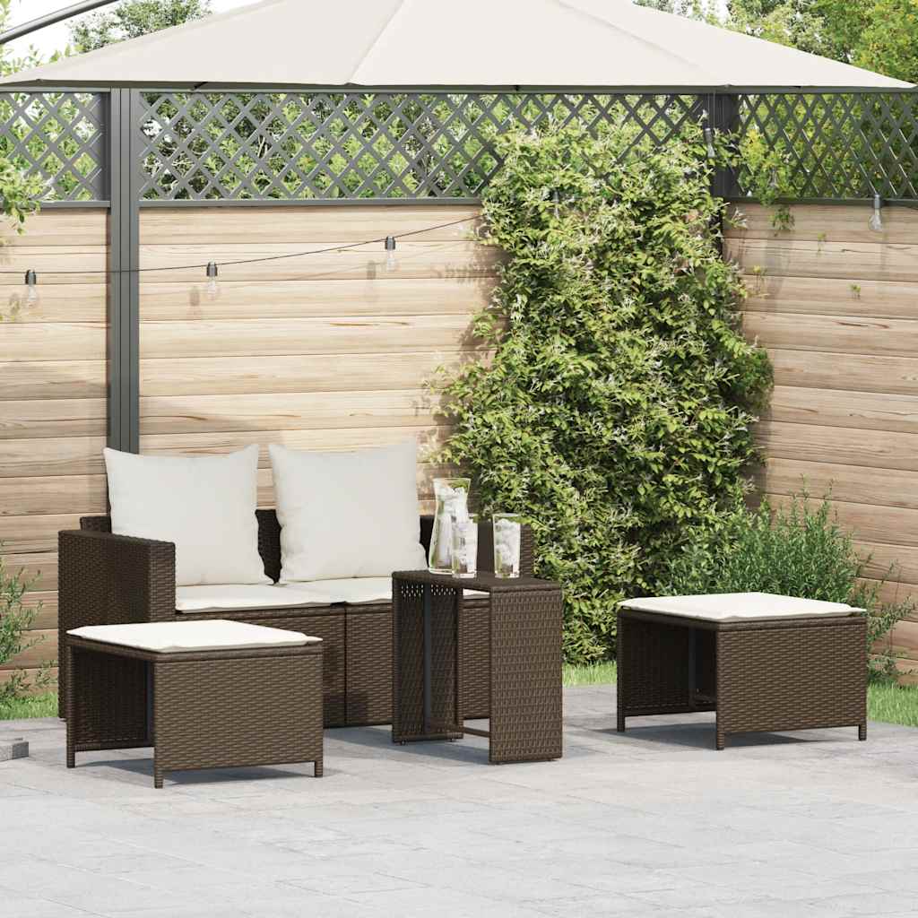 5-delige Tuinbankstel met kussens stapelbaar poly rattan bruin is nu te koop bij PeponiXL, paradijselijk wonen!