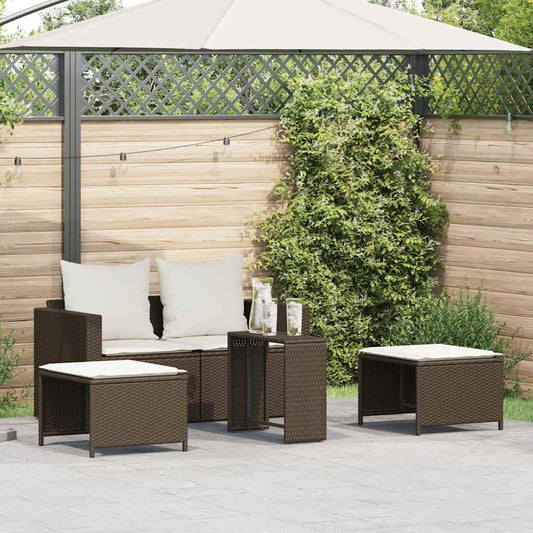 5-delige Tuinbankstel met kussens stapelbaar poly rattan bruin is nu te koop bij PeponiXL, paradijselijk wonen!