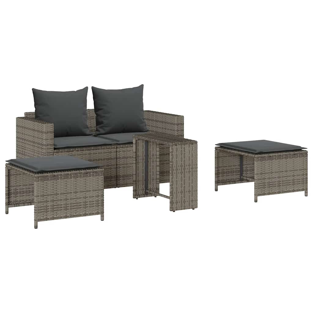 5-delige Tuinbankstel met kussens stapelbaar poly rattan grijs is nu te koop bij PeponiXL, paradijselijk wonen!