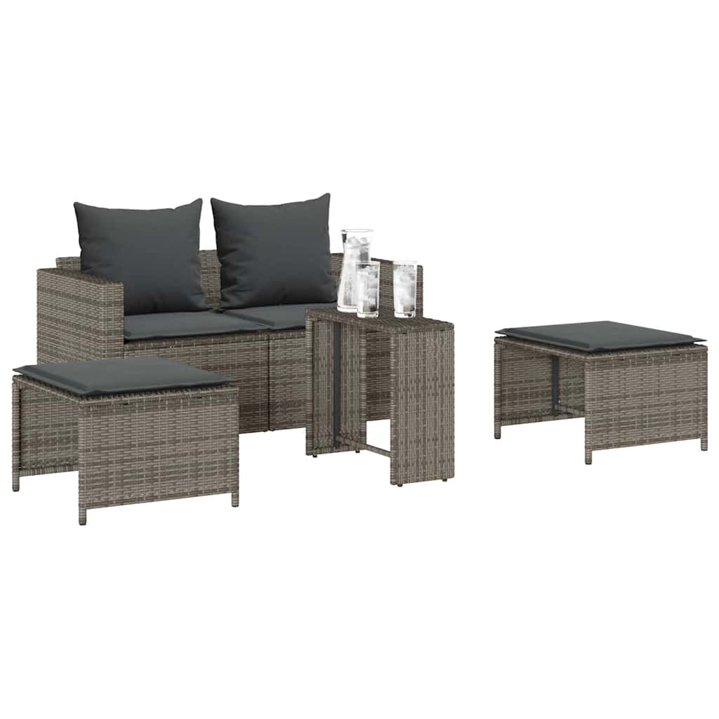 5-delige Tuinbankstel met kussens stapelbaar poly rattan grijs is nu te koop bij PeponiXL, paradijselijk wonen!