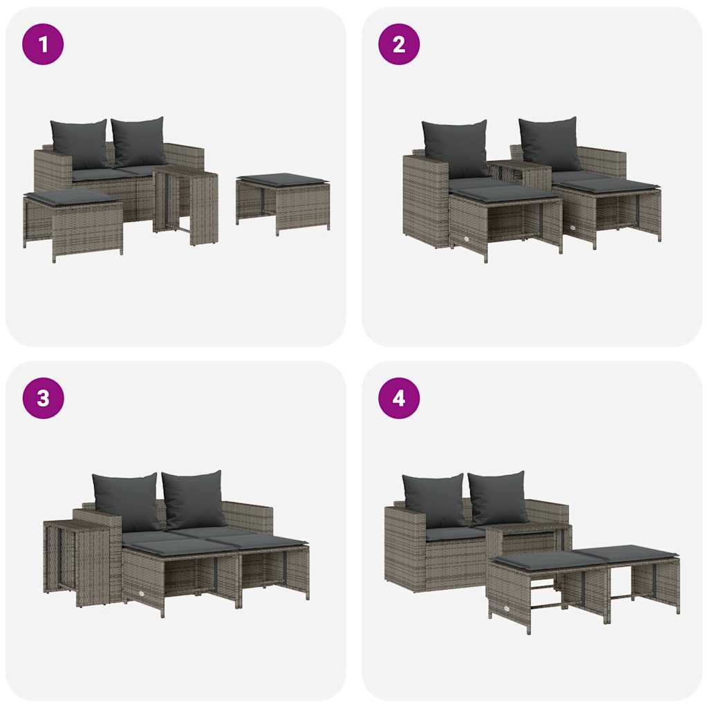 5-delige Tuinbankstel met kussens stapelbaar poly rattan grijs is nu te koop bij PeponiXL, paradijselijk wonen!