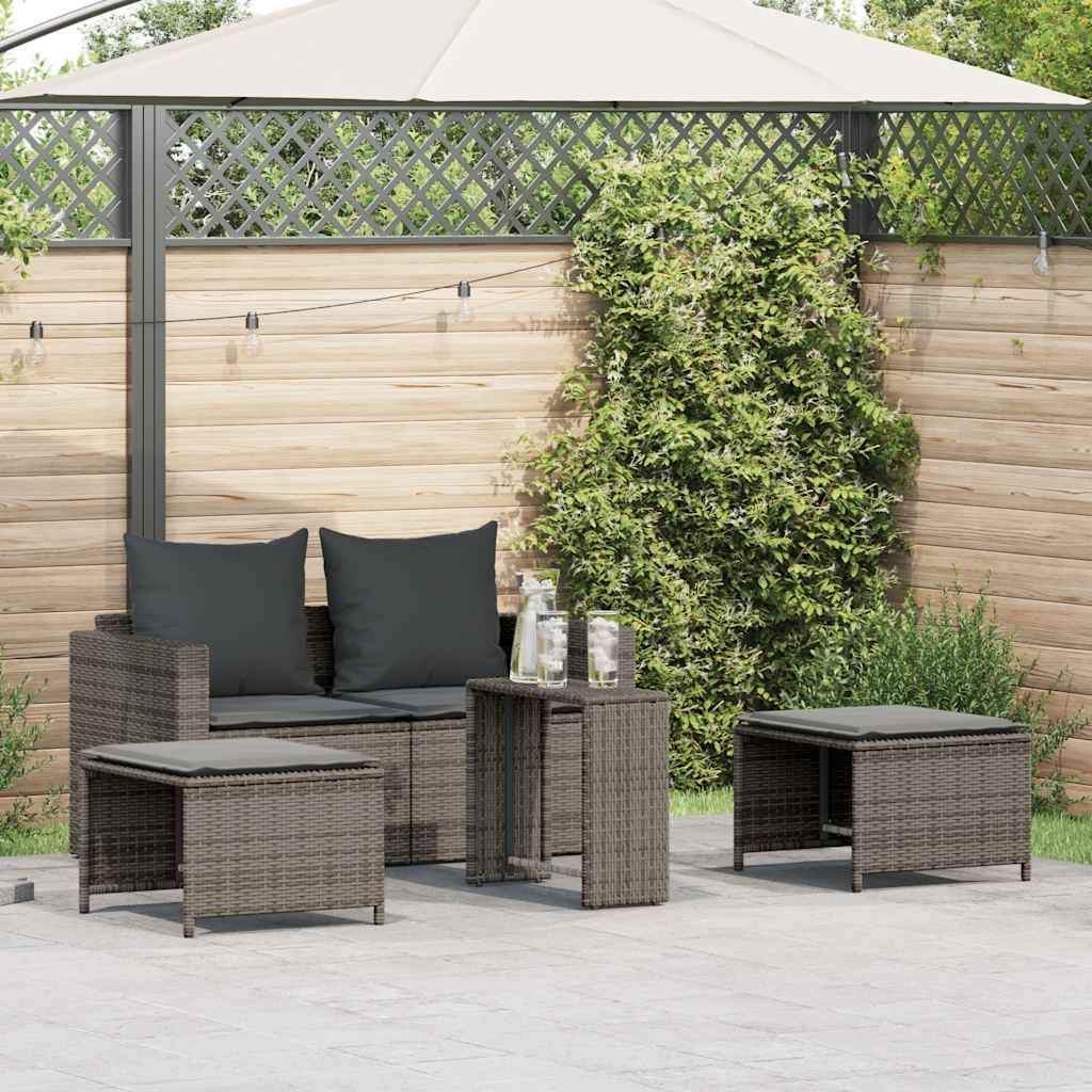 5-delige Tuinbankstel met kussens stapelbaar poly rattan grijs is nu te koop bij PeponiXL, paradijselijk wonen!