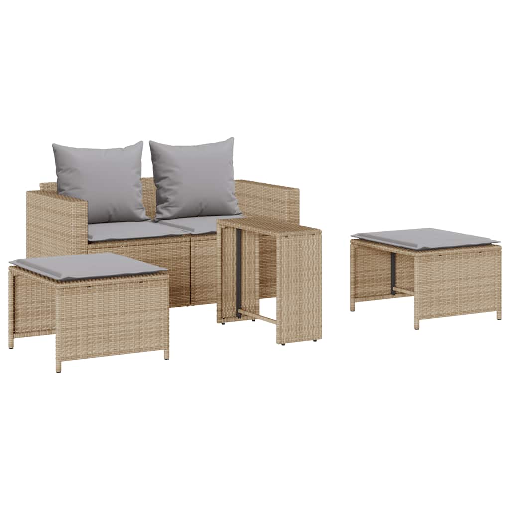 5-delige Tuinbankstel met kussens stapelbaar beige poly rattan is nu te koop bij PeponiXL, paradijselijk wonen!