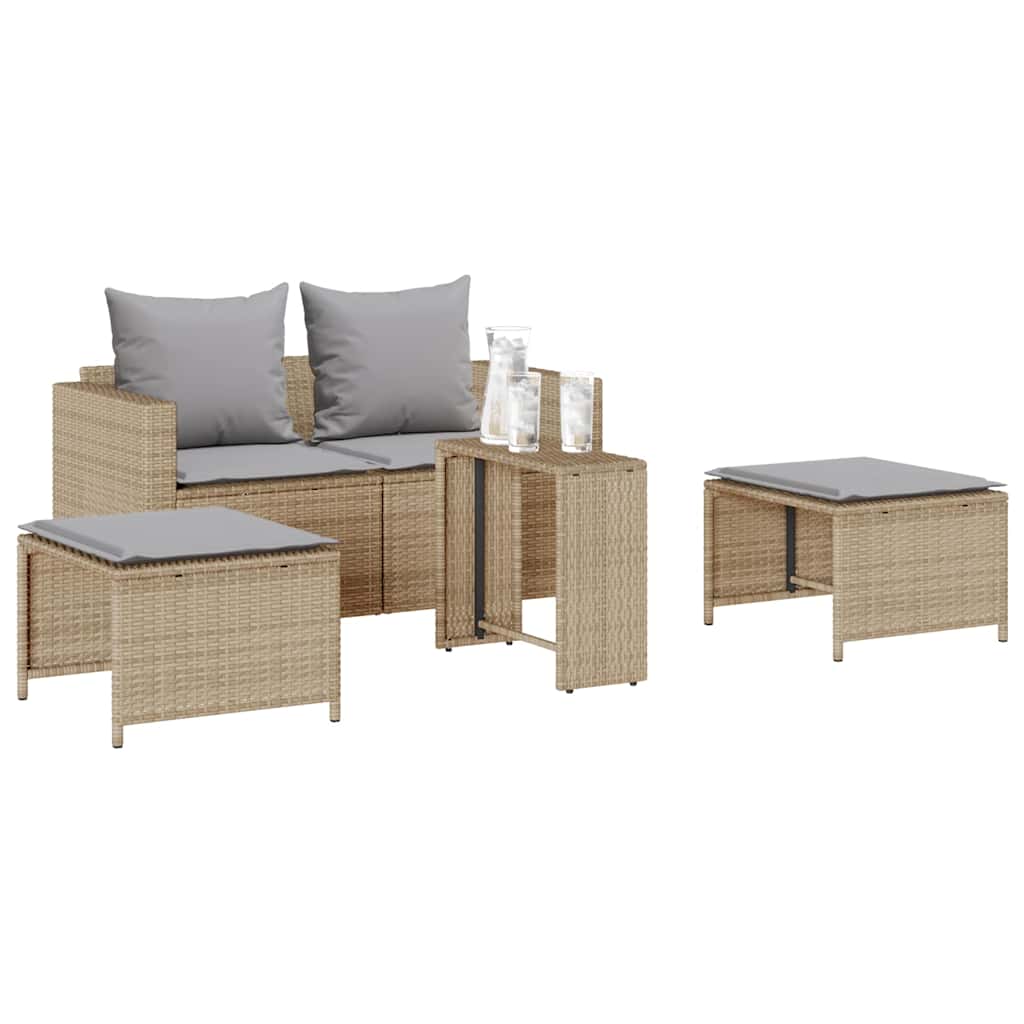 5-delige Tuinbankstel met kussens stapelbaar beige poly rattan is nu te koop bij PeponiXL, paradijselijk wonen!