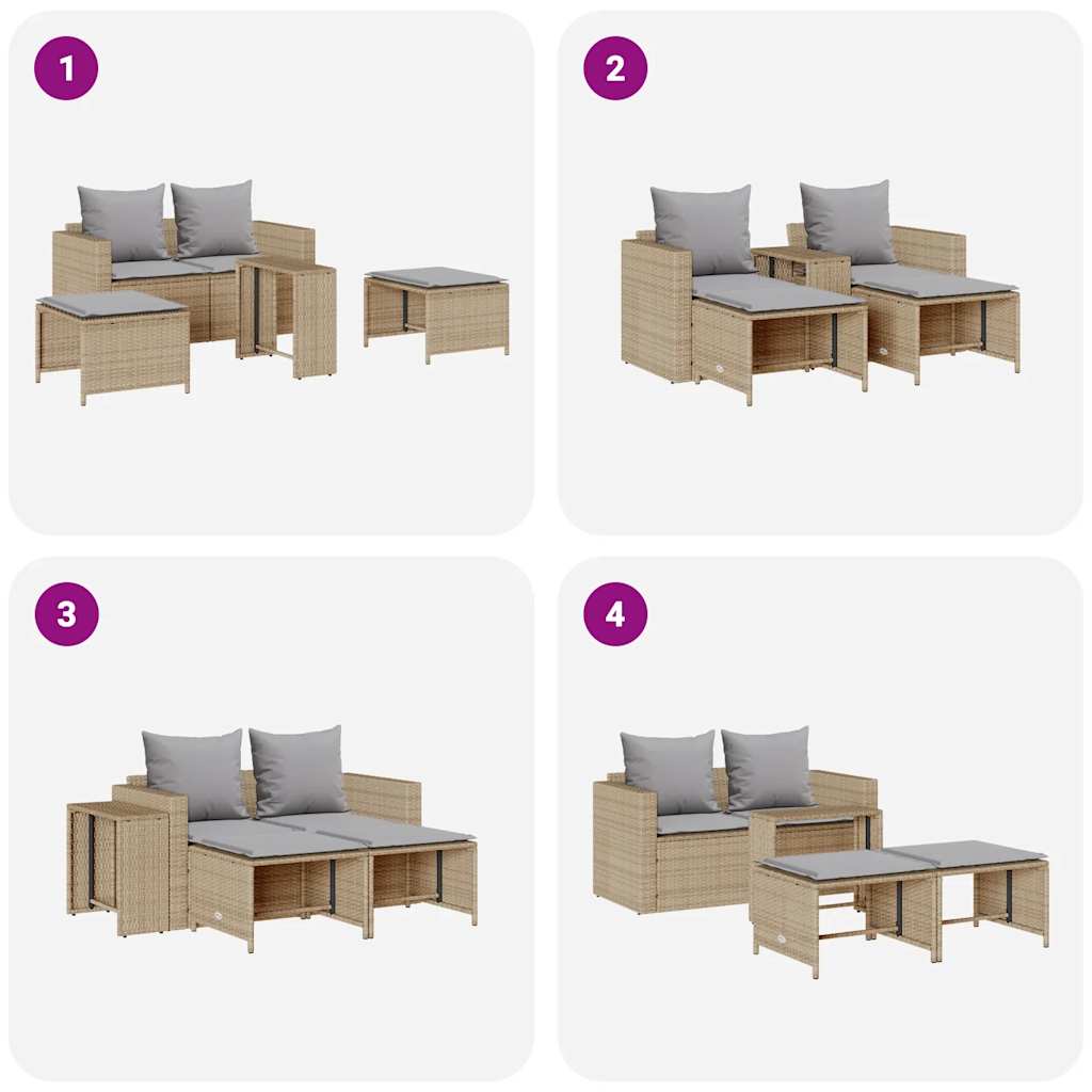 5-delige Tuinbankstel met kussens stapelbaar beige poly rattan is nu te koop bij PeponiXL, paradijselijk wonen!