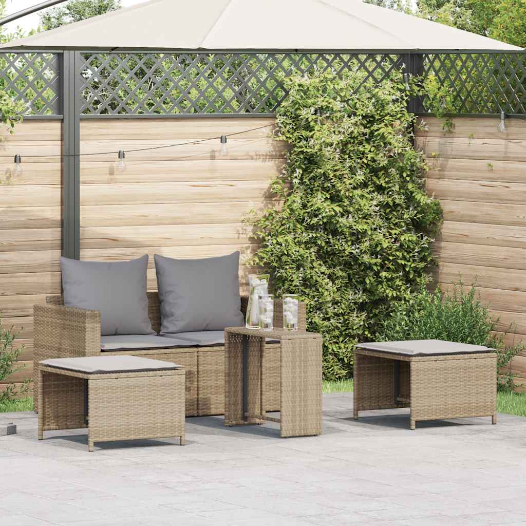5-delige Tuinbankstel met kussens stapelbaar beige poly rattan is nu te koop bij PeponiXL, paradijselijk wonen!