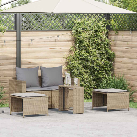 5-delige Tuinbankstel met kussens stapelbaar beige poly rattan is nu te koop bij PeponiXL, paradijselijk wonen!