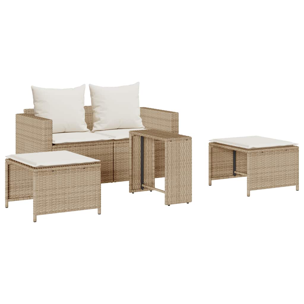 5-delige Tuinbankstel met kussens stapelbaar beige poly rattan is nu te koop bij PeponiXL, paradijselijk wonen!