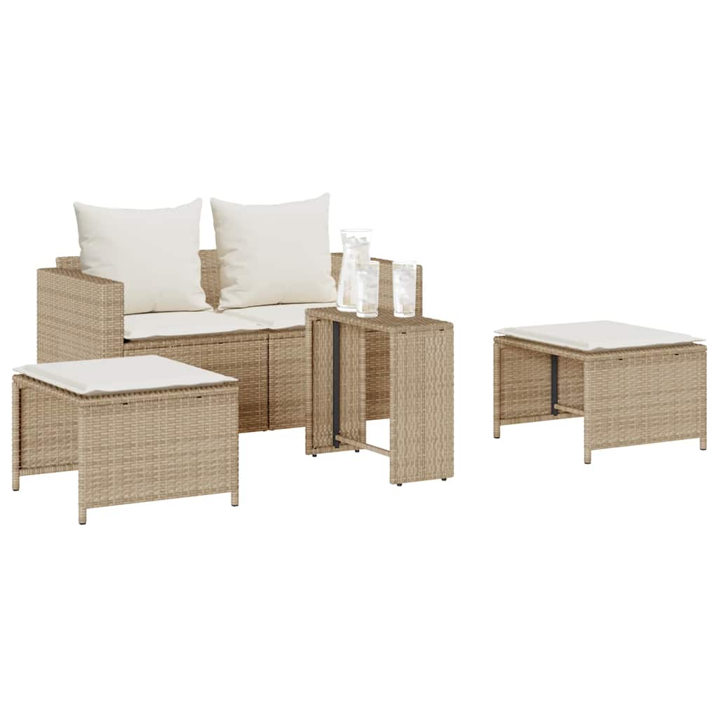 5-delige Tuinbankstel met kussens stapelbaar beige poly rattan is nu te koop bij PeponiXL, paradijselijk wonen!
