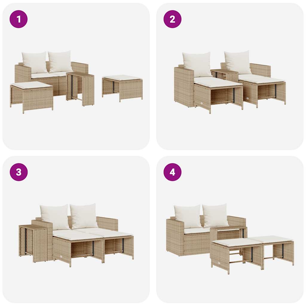 5-delige Tuinbankstel met kussens stapelbaar beige poly rattan is nu te koop bij PeponiXL, paradijselijk wonen!