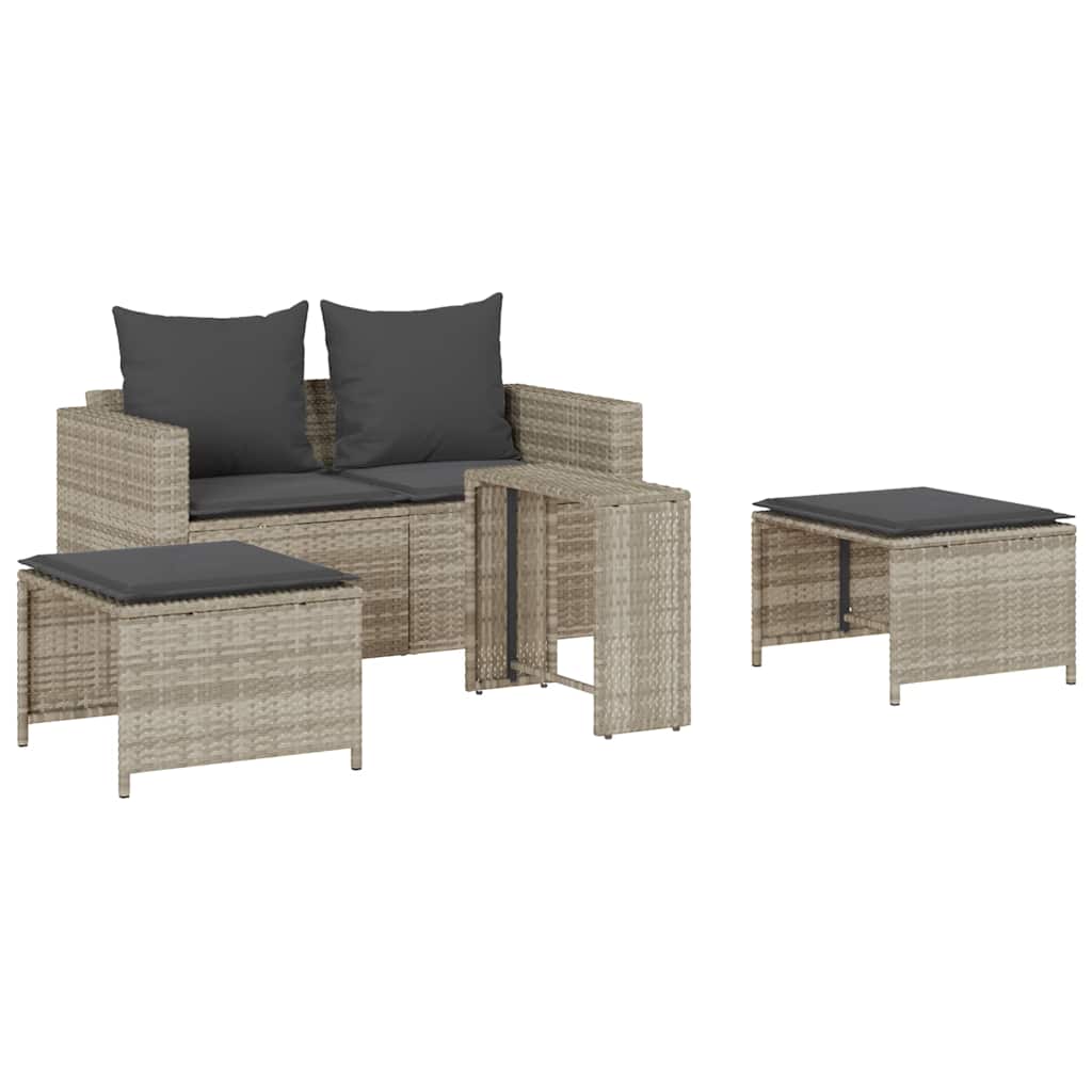 5-delige Tuinbankstel kussens stapelbaar poly rattan lichtgrijs is nu te koop bij PeponiXL, paradijselijk wonen!