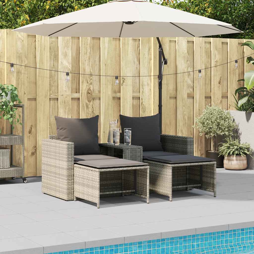 5-delige Tuinbankstel kussens stapelbaar poly rattan lichtgrijs is nu te koop bij PeponiXL, paradijselijk wonen!