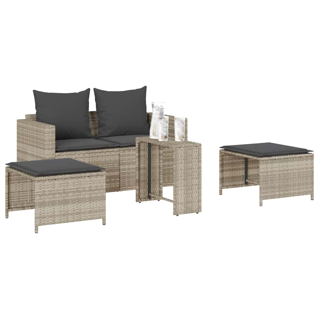 5-delige Tuinbankstel kussens stapelbaar poly rattan lichtgrijs is nu te koop bij PeponiXL, paradijselijk wonen!