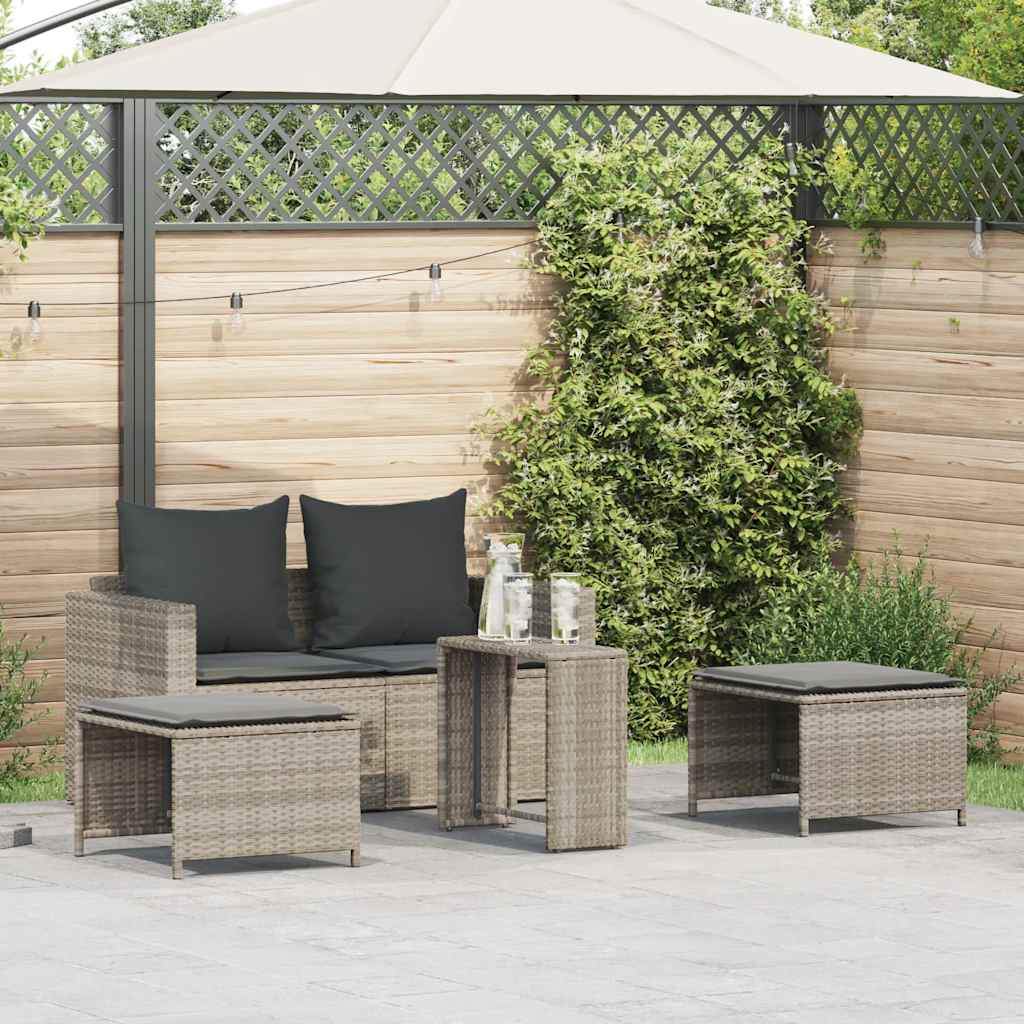 5-delige Tuinbankstel kussens stapelbaar poly rattan lichtgrijs is nu te koop bij PeponiXL, paradijselijk wonen!
