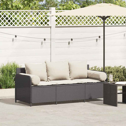 Tuinbank 3-zits met kussens poly rattan zwart is nu te koop bij PeponiXL, paradijselijk wonen!