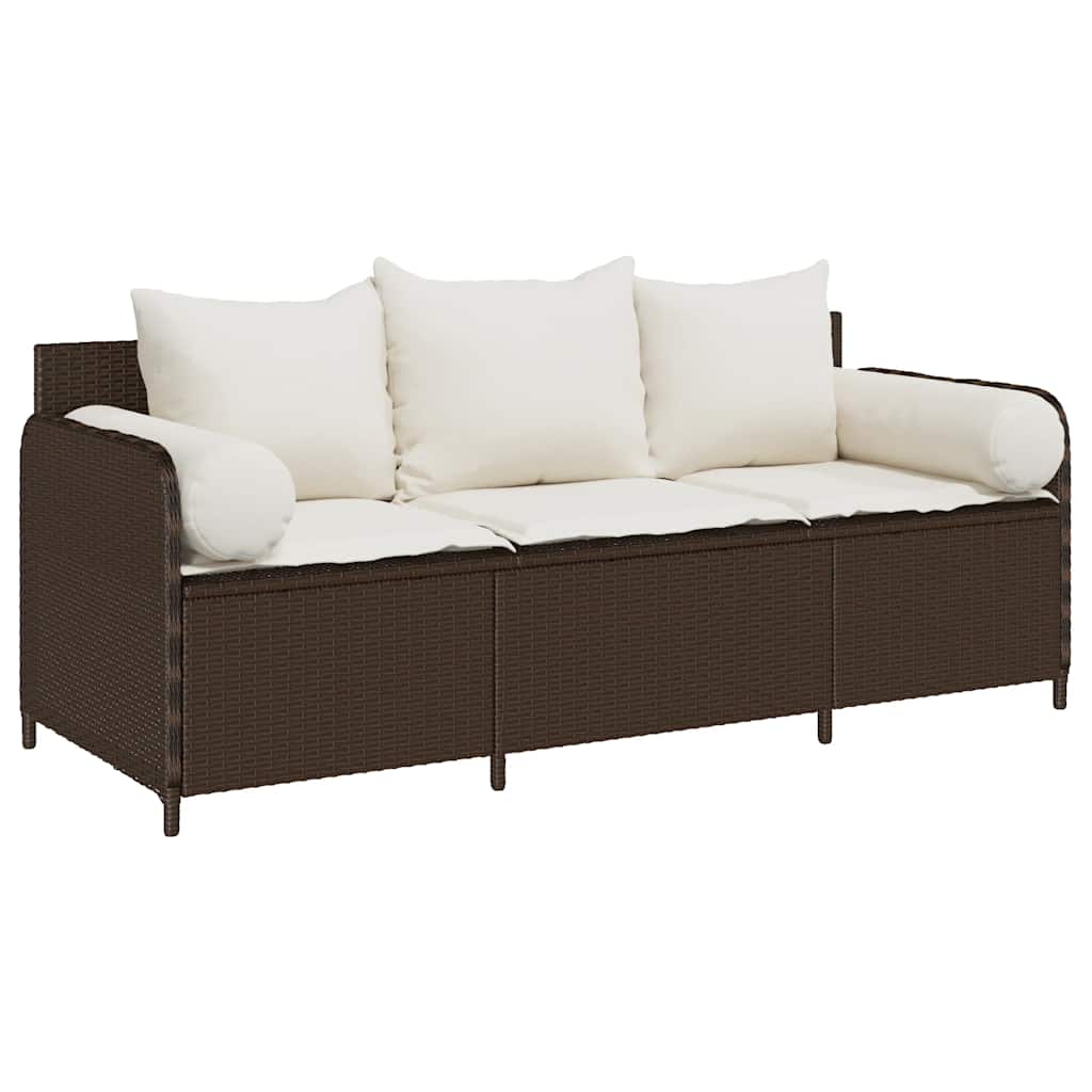Tuinbank 3-zits met kussens poly rattan bruin is nu te koop bij PeponiXL, paradijselijk wonen!