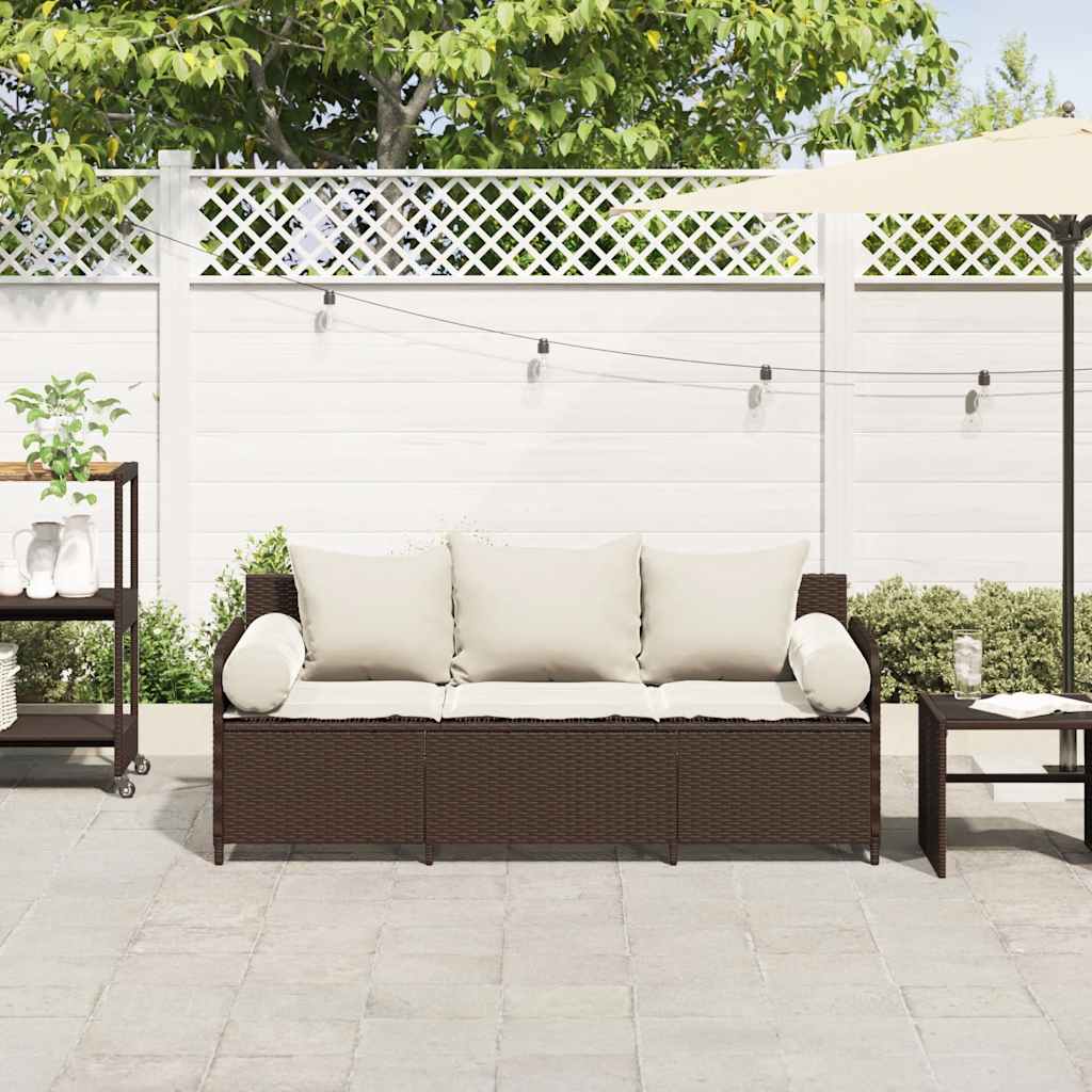 Tuinbank 3-zits met kussens poly rattan bruin is nu te koop bij PeponiXL, paradijselijk wonen!