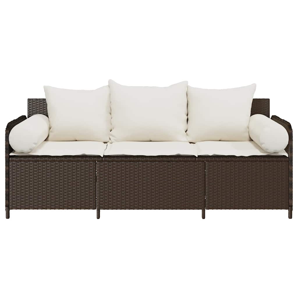 Tuinbank 3-zits met kussens poly rattan bruin is nu te koop bij PeponiXL, paradijselijk wonen!