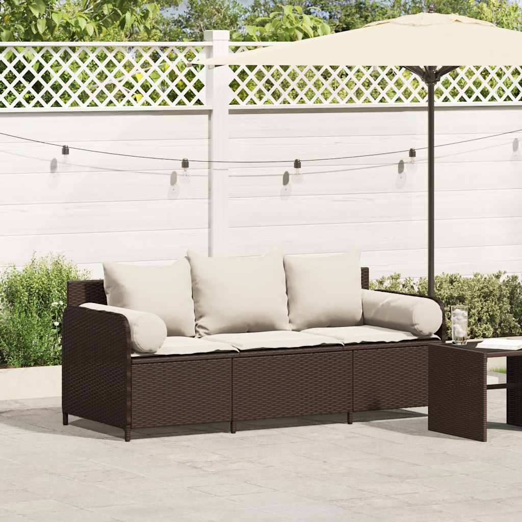 Tuinbank 3-zits met kussens poly rattan bruin is nu te koop bij PeponiXL, paradijselijk wonen!