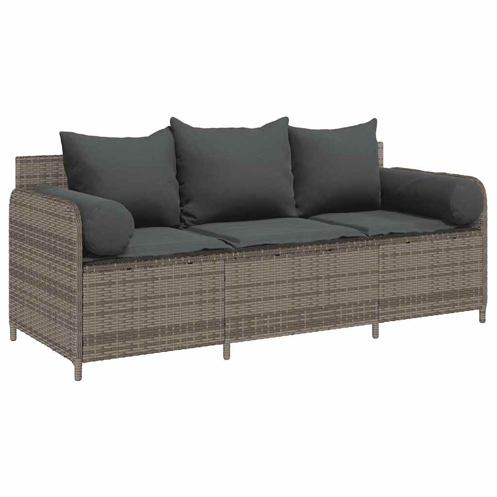 Tuinbank 3-zits met kussens poly rattan grijs is nu te koop bij PeponiXL, paradijselijk wonen!