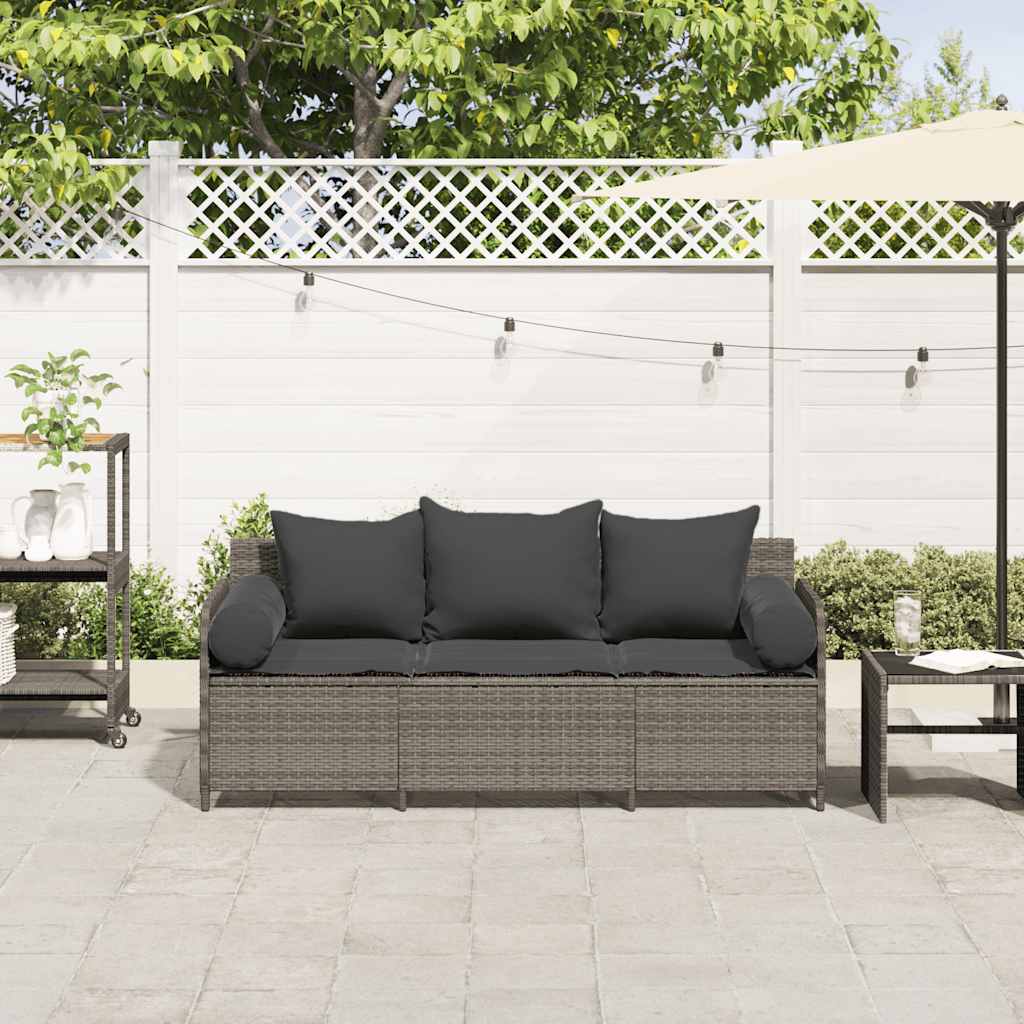 Tuinbank 3-zits met kussens poly rattan grijs is nu te koop bij PeponiXL, paradijselijk wonen!