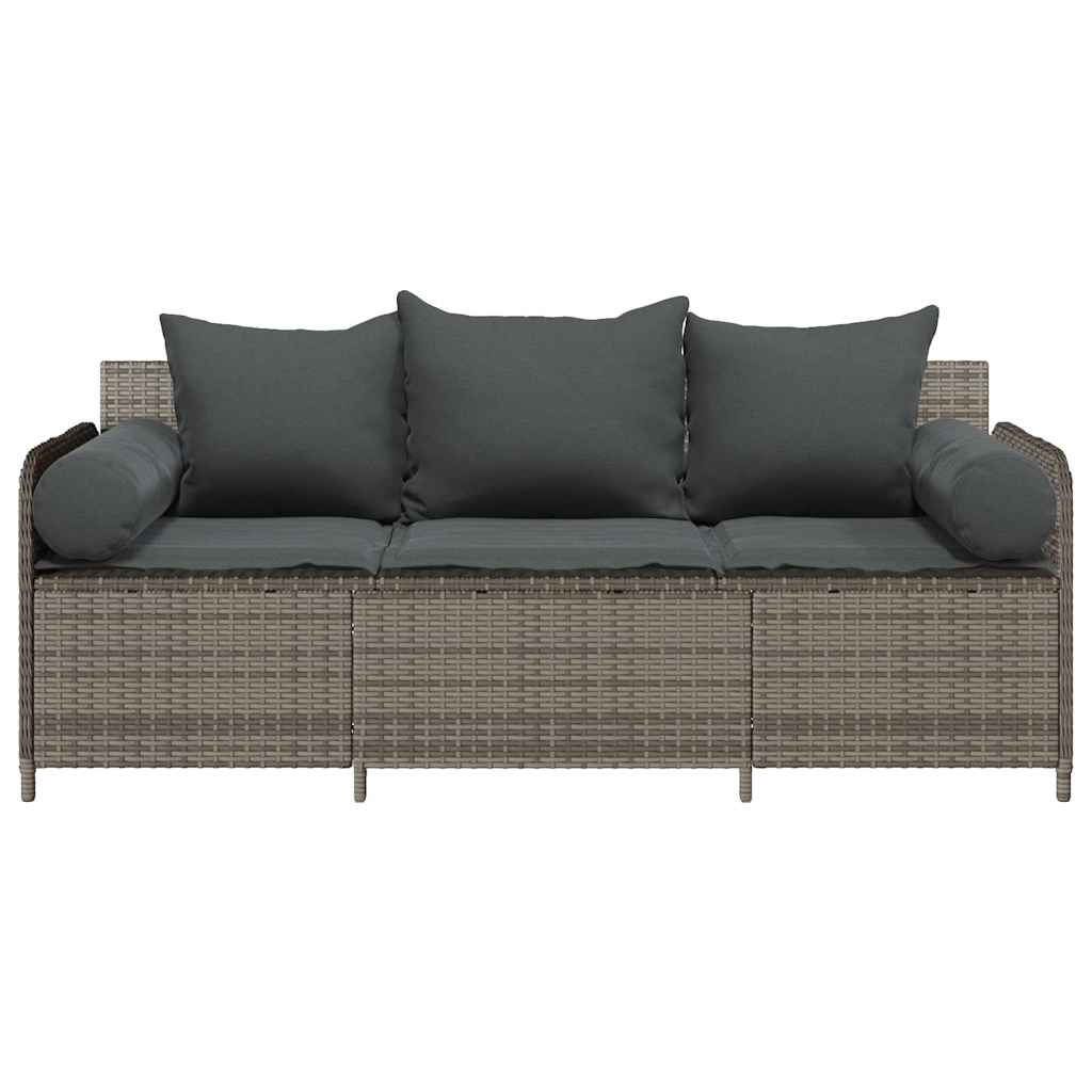 Tuinbank 3-zits met kussens poly rattan grijs is nu te koop bij PeponiXL, paradijselijk wonen!