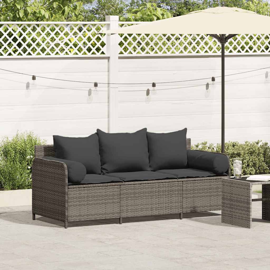 Tuinbank 3-zits met kussens poly rattan grijs is nu te koop bij PeponiXL, paradijselijk wonen!