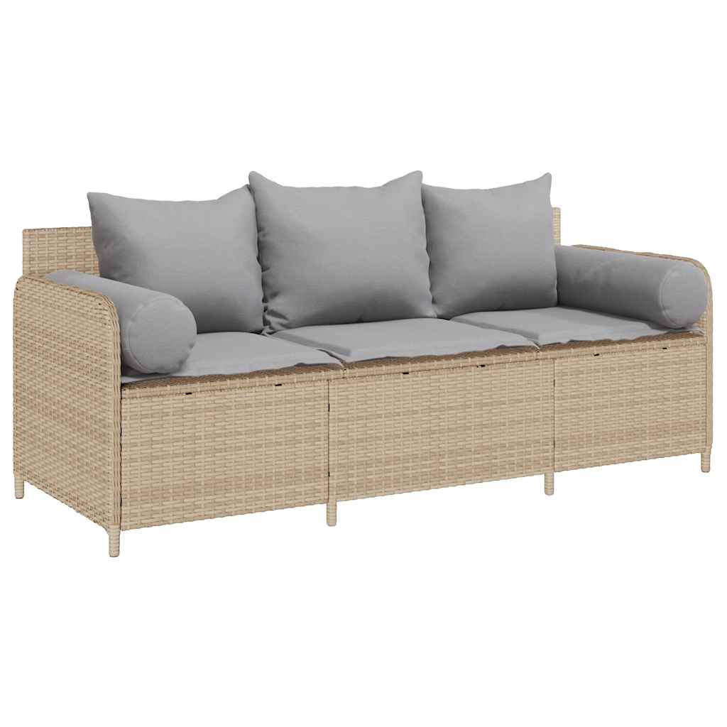 Tuinbank 3-zits met kussens poly rattan beige is nu te koop bij PeponiXL, paradijselijk wonen!