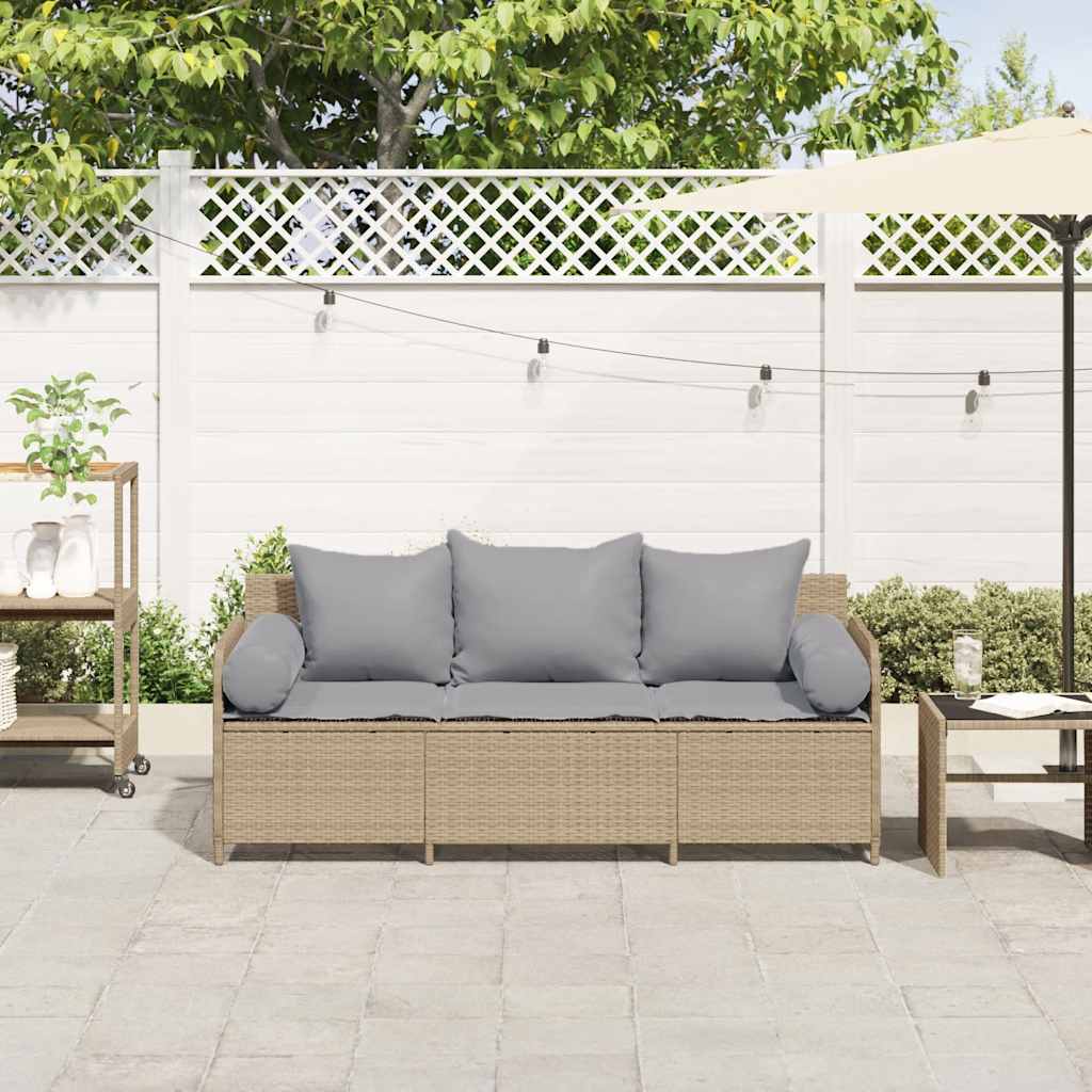 Tuinbank 3-zits met kussens poly rattan beige is nu te koop bij PeponiXL, paradijselijk wonen!