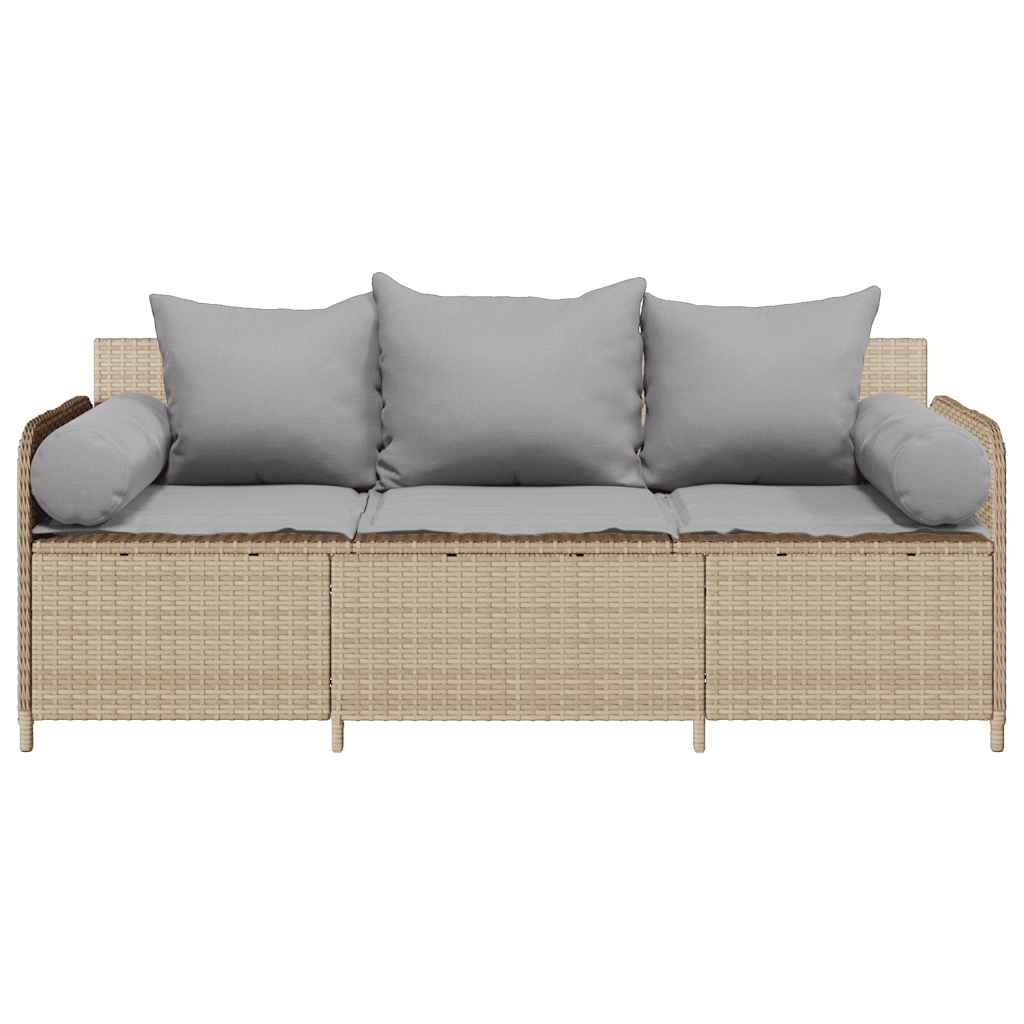 Tuinbank 3-zits met kussens poly rattan beige is nu te koop bij PeponiXL, paradijselijk wonen!