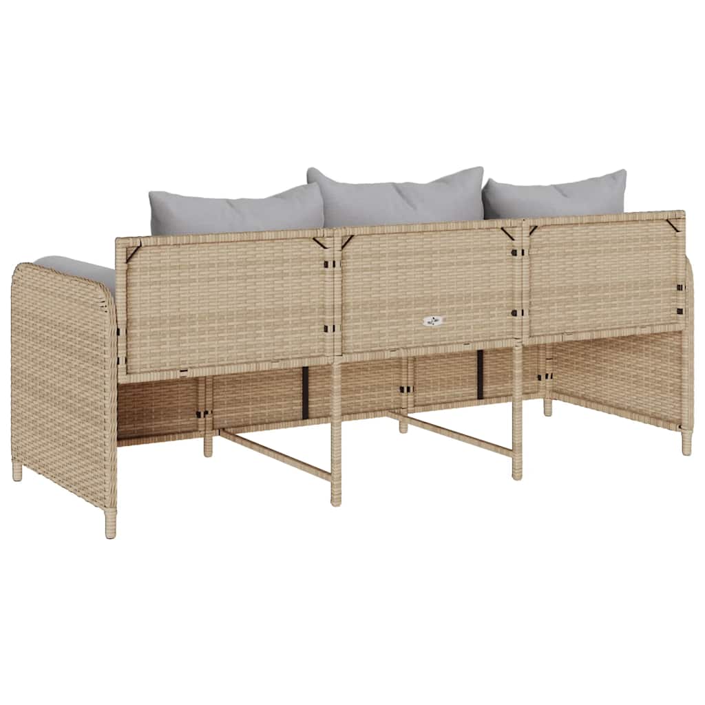 Tuinbank 3-zits met kussens poly rattan beige is nu te koop bij PeponiXL, paradijselijk wonen!