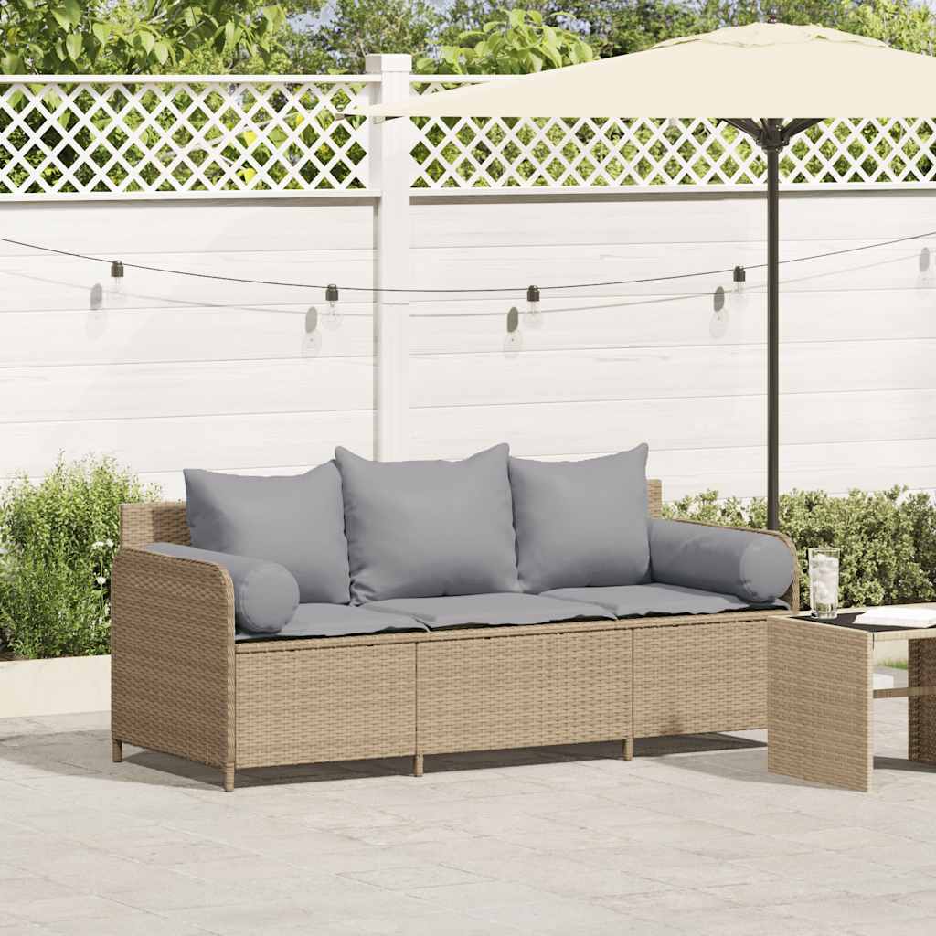 Tuinbank 3-zits met kussens poly rattan beige is nu te koop bij PeponiXL, paradijselijk wonen!