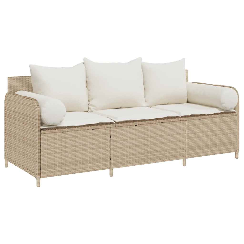 Tuinbank 3-zits met kussens poly rattan beige is nu te koop bij PeponiXL, paradijselijk wonen!