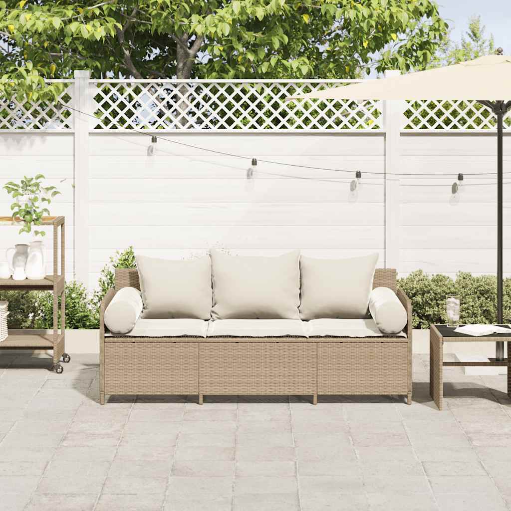 Tuinbank 3-zits met kussens poly rattan beige is nu te koop bij PeponiXL, paradijselijk wonen!