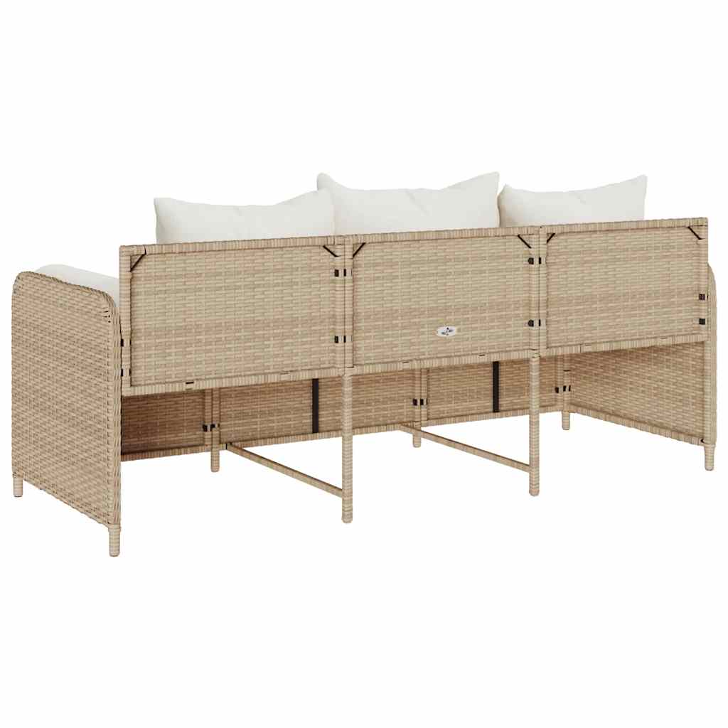Tuinbank 3-zits met kussens poly rattan beige is nu te koop bij PeponiXL, paradijselijk wonen!