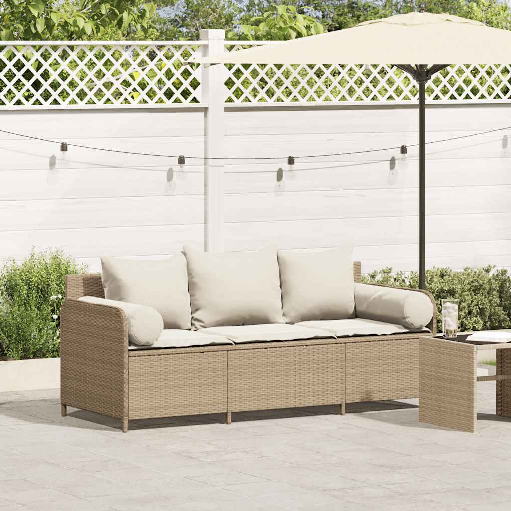 Tuinbank 3-zits met kussens poly rattan beige is nu te koop bij PeponiXL, paradijselijk wonen!