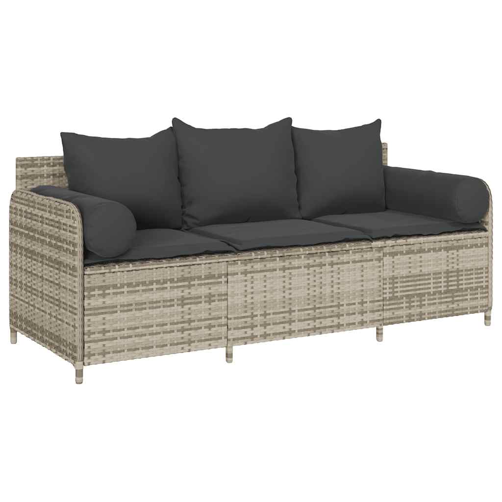 Tuinbank 3-zits met kussens poly rattan lichtgrijs is nu te koop bij PeponiXL, paradijselijk wonen!