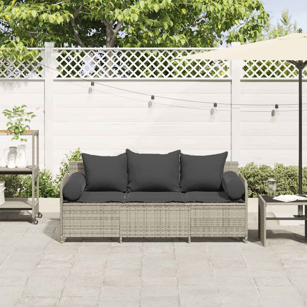 Tuinbank 3-zits met kussens poly rattan lichtgrijs is nu te koop bij PeponiXL, paradijselijk wonen!