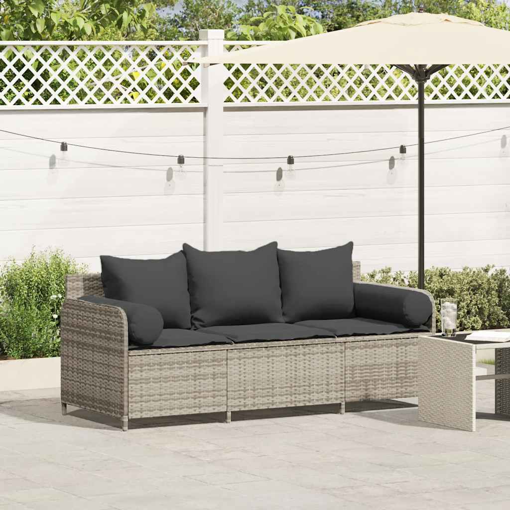 Tuinbank 3-zits met kussens poly rattan lichtgrijs is nu te koop bij PeponiXL, paradijselijk wonen!