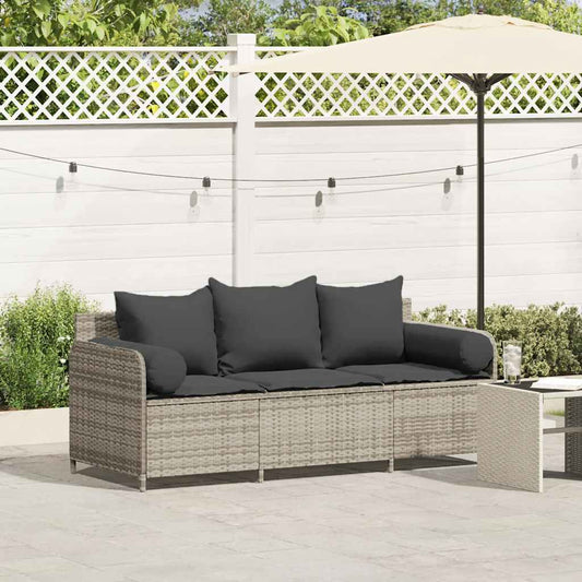 Tuinbank 3-zits met kussens poly rattan lichtgrijs is nu te koop bij PeponiXL, paradijselijk wonen!